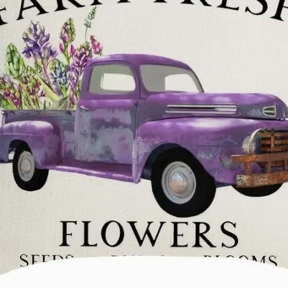 NEW SPRING/EASTER FARM FRESH FLOWERS PURPLE VTG TRUCK LINEN PILLOW COVER 17.7" - Picture 4 of 6